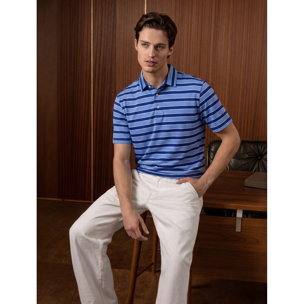 RLX Ralph Lauren‎ Mens Golf Polo Shirt XL Blue Striped Wicking 785863953003 NWT